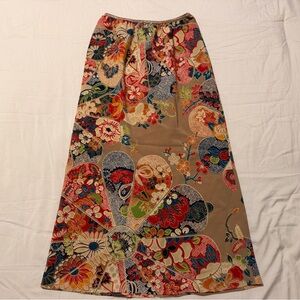 Vintage Seduction Y2K Beige Floral Midi Skirt